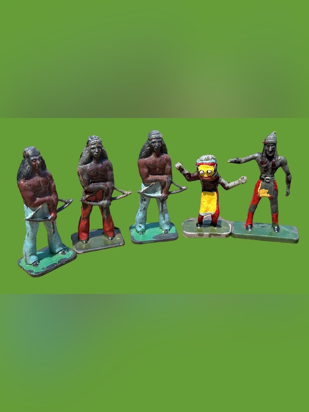 Vintage Rare Poland Plastic x5 Indians Soldiers Toy Figurines 7cm